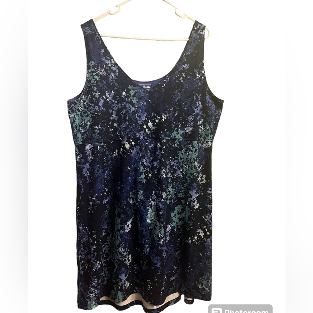 L.L.Bean size XL swim cover up beach dress blue floral tank lightweight summer